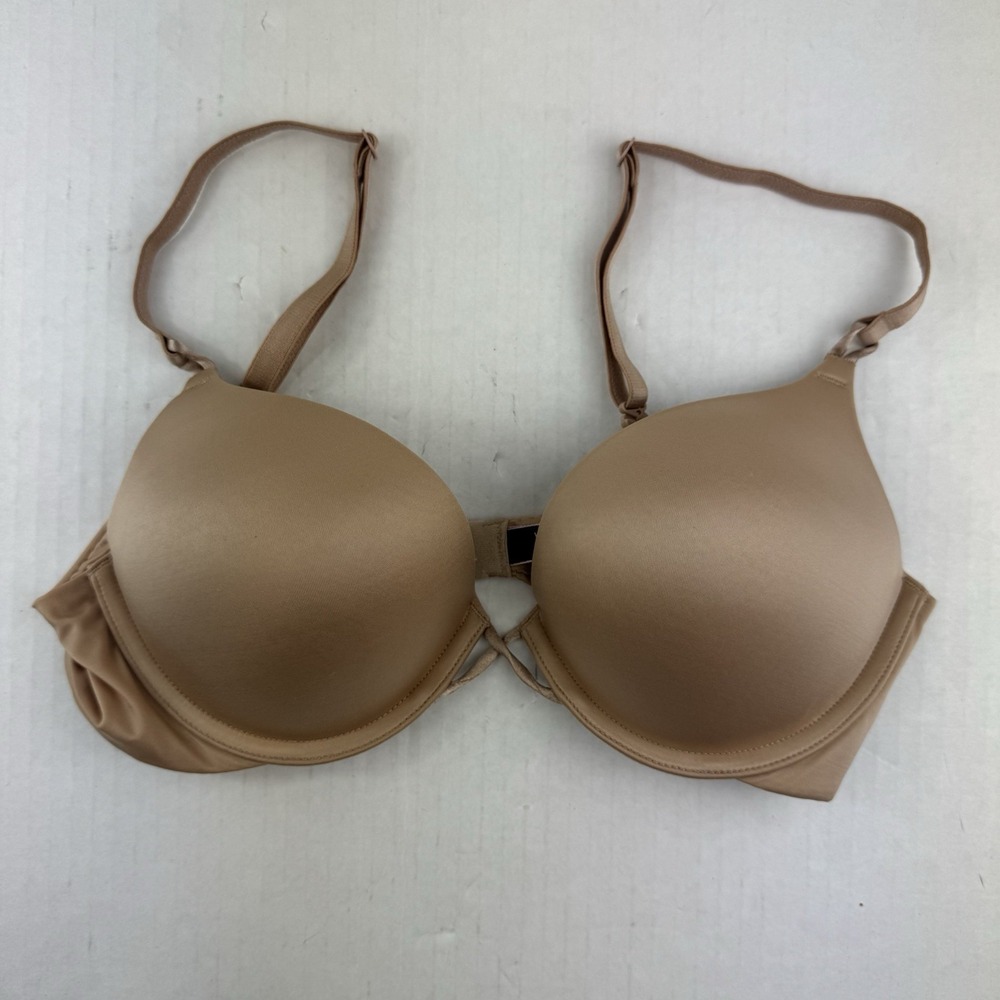 Victoria's Secret Bombshell Bra 34B Push‑Up Plunge Demi Nude Beige